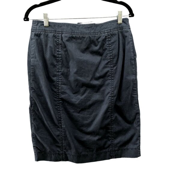 VTG Banana Republic Button Front Khaki Skirt Size 4 Navy Blue Pencil Straight - Picture 2 of 8